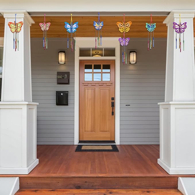 Fennoral 8 Pack 3D Butterfly Wind Chime Kit for Kids Make Your Own Butterfly Wind Chime Wooden Arts and Crafts for Kids DIY to Paint Butterfly Craft for Spring Art Activity Mother's Day Decoration