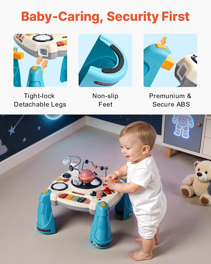 VEVOR Baby Spacecraft Musical Table Toys for Toddlers 6–18 Months, Learning Activity Desk with Space Theme & Soft-Glow Star Projector & 60+ Sound Sources, Toddler Learning Table, for Kids 6-18 Months