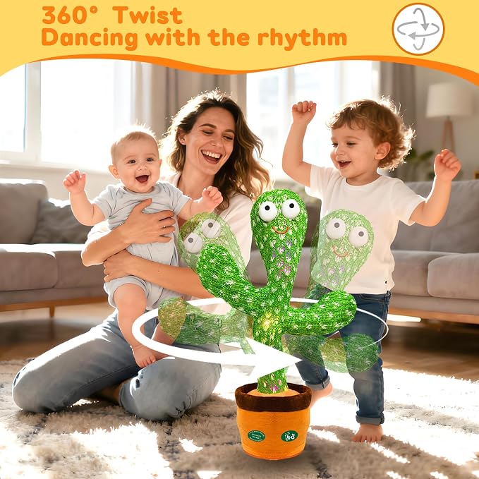 Hunfur Dancing Talking Cactus Toy,Interactive Funny Gift for Baby Infant, Singing Record Repeat What You Say Light Up Toy Boy Girl