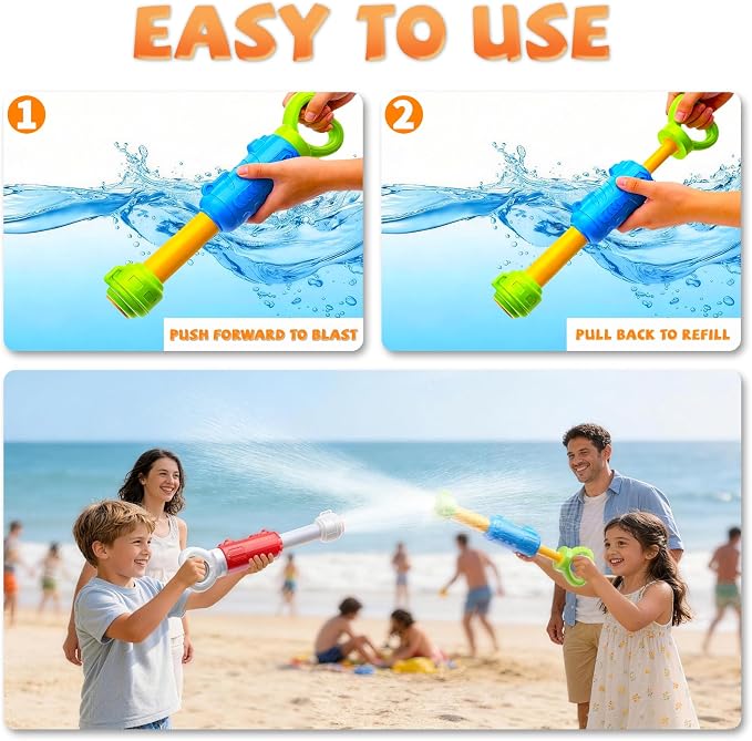 4 Pack Water Gun for Kids - 40 Feet Long Range, Large Capacity Water Blaster, Summer Water Toys Outdoor Pool and Beach Toy for Boys Girls Ages 4-8 8-12