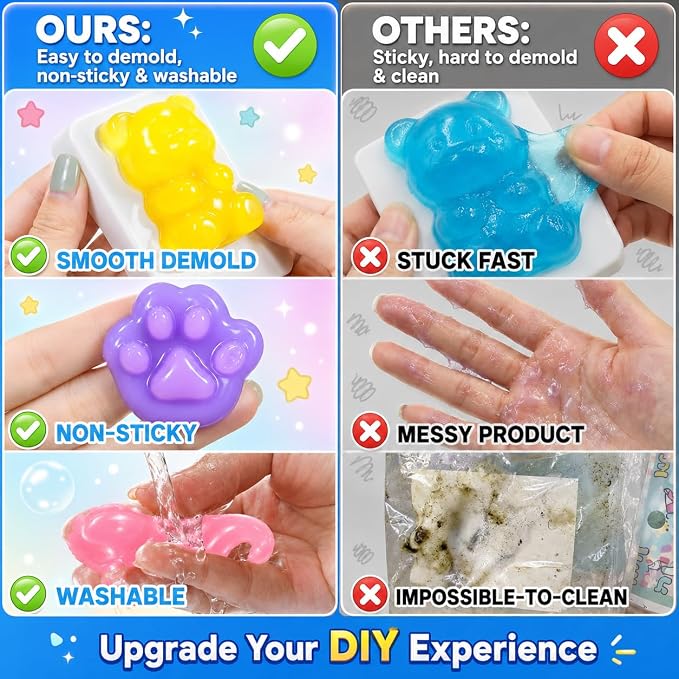 Carolart DIY Squishies Kit for Kids, Fast Curing Non-Sticky Liquid Silicone Rubber, Make Your Own 6 Glow in The Dark Animal Squishy Toys, Arts & Crafts STEM Activity Gift for Boys Girls Ages 6-12