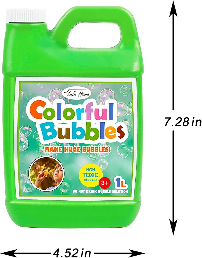Lulu Home 2 Packs Bubble Concentrated Solution, 1 L/ 33.8 OZ Bubble Refill Solution for Kids Bubble Machine, Giant Bubble Wand, Bubble Blower Toys, Birthday Party Favors (Green Bottle), 778-G