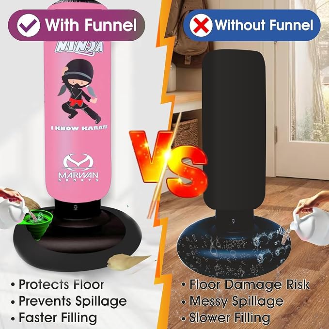 Marwan Sports Ninja Kids Punching Bag — Inflatable Sensory Toy & Birthday Gift for Boys & Girls Ages 4-12, 63" Freestanding 5-in-1 Kit, Indoor Apartment-Quiet Sensory-Friendly Active Play