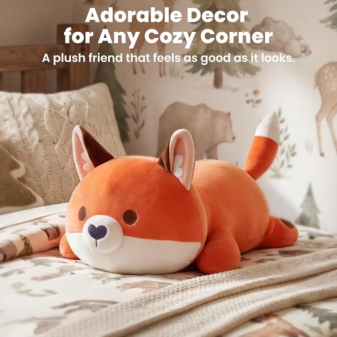 Mewaii Cute Fox Plush Pillow, Kawaii Plushies Red Fox Stuffed Animals, Squishy Plushies, Cuddle Foxes Plush Pillow for Kids & Girls (13 Inch)