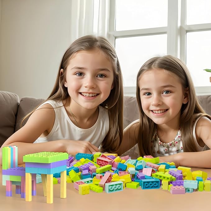 Pairez Toys 1000 Piece Blocks for Building, Bulk 2x4 Basic Bricks Building Set, Compatible with All Major Brands, Creative STEM Building Toys for Kids Ages 4+ (Pink Purple Blue Yellow Green)
