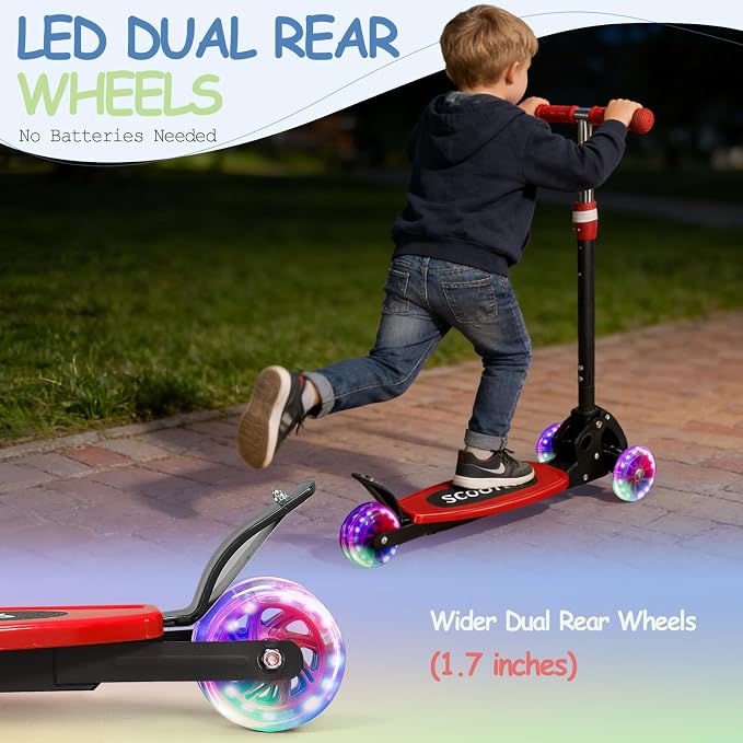 Toddler Scooter, 3 Wheels for Kids 2-7 Year Old LED Lighted, Folding Lean-to-Steer Kids Scooter with 3 Adjustable Handlebar for Boys Girls, Blue