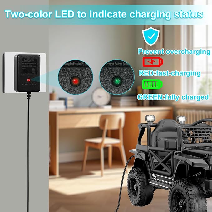 FLHFULIHUA 12 Volt Battery Charger for Kids Ride on Toys - Universal Charger for Best Choice Products Wrangler SUV，Kid Trax Dynacraft ，Kidzone Bumper, ETL Listed