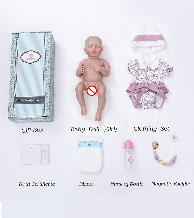 Reborn Baby Dolls – 20 Inch Real Baby Dolls that Look Real, Full Body Vinyl Girl Doll in Purple Romper with Bow & Bonnet, Lifelike Newborn with Accessories, Gift for Girls Ages 3+
