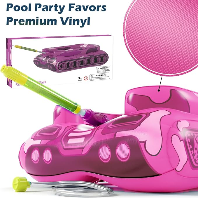Tank Pool Floats Kids Adults - Jasonwell Inflatable Pool Floaties Swimming Pool Tank with Water Cannon Gun Swim Floaty Rafts Lake Beach Party Pool Toys for Boys Girls Toddlers Kids Adults (Rose, M)