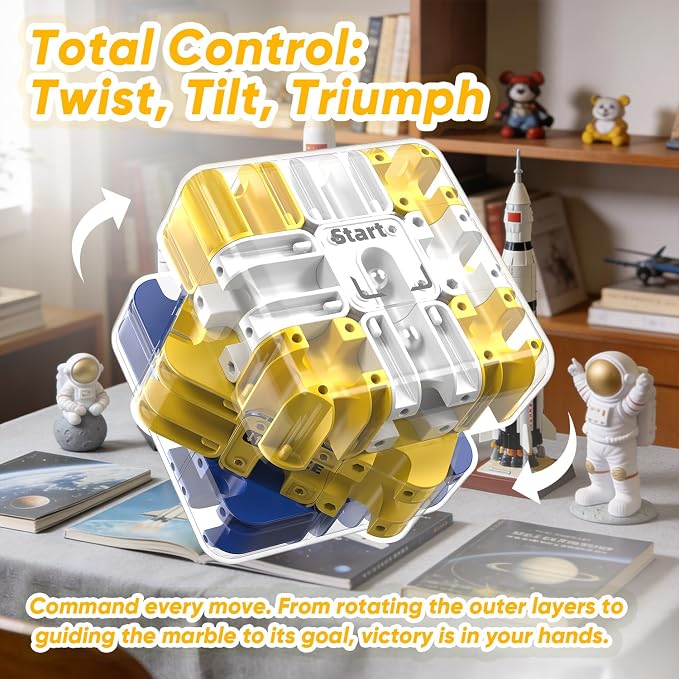 3D Cube Puzzle, Labyrinth Brain Teaser Maze Ball, Blue | For Kids Adults, Stress Fidget Puzzle, Boys Girls Birthday Gifts