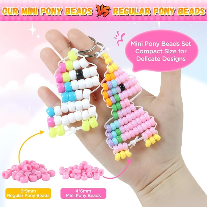 Funtopia Pony Beads Kit for Keychain Making, mini Pony Bead Pets for Kids Beginners，Includes Instructions for 15 Cute Designs and Storage Box, Kids Craft Kit for Rainy Day Group and Family Activities
