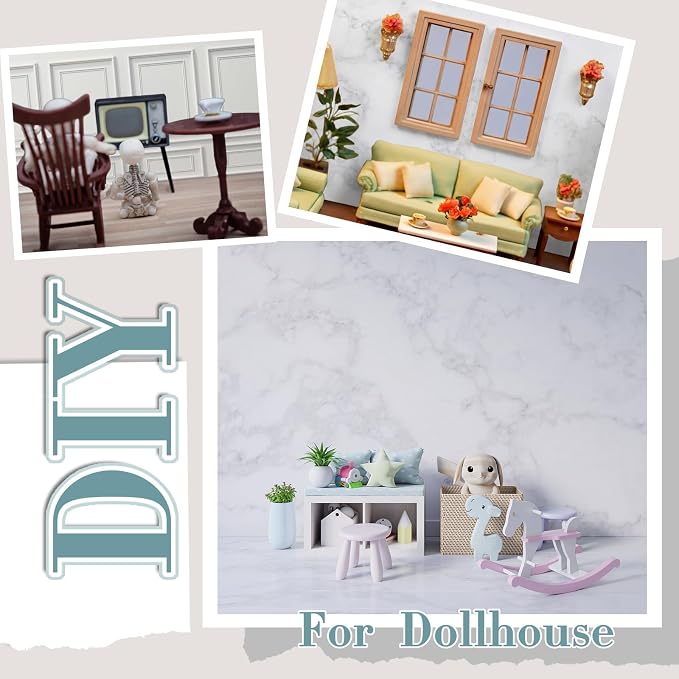 Flutesan 12 Pcs Miniature Dollhouse Wallpaper and Flooring Peel and Stick Mini DIY Self Adhesive Dollhouse Accessories 8.27 x 11.69 Inch (Marble Pattern Style)