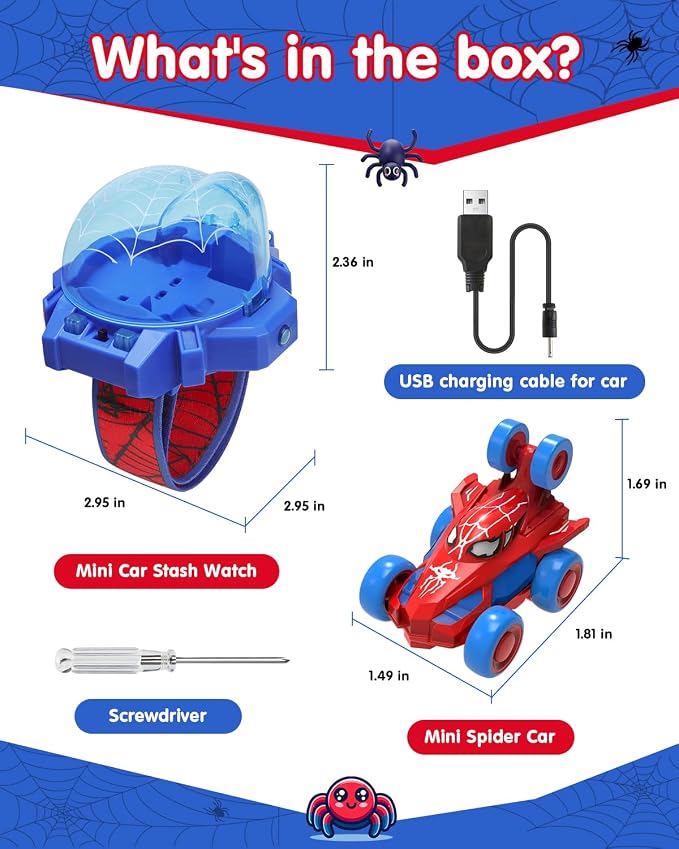 Spider Toy for Boys, Remote Control Watch Toy for Kids, Mini RC Car with LED Light and Wrist Strap for Indoor and Outdoor Play, Birthday for Toddlers