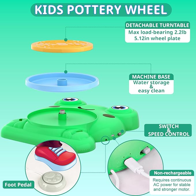 Aujazyble Pottery Wheel for Kids - Complete Pottery Painting Kit Arts and Crafts for Kids Ages 8-12 with 3 Pack Air Dry Clay Art Supplies Toys for Girls Boy Birthday Gift for 6 7 8 9 10 11 12+