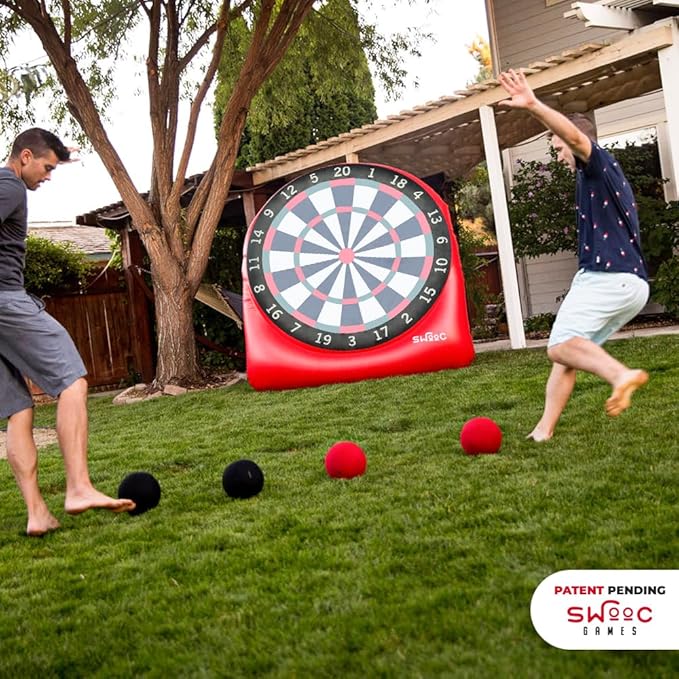 Swooc Games - Premium Inflatable Giant Kick Darts (15+ Ways to Play) - Jumbo Soccer Dartboard with Air Pump - Big Carnival Games - Giant Outdoor Games - Oversized Dart Board Yard & Lawn Game