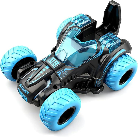 Friction Powered Flip Stunt Car, Push and Go Toy Car with 360° Upright Spin, Dual-Sided Rotating Off-Road Vehicle, No Batteries Required, Toy Car for Boys & Girls Ages 3 (Blue)