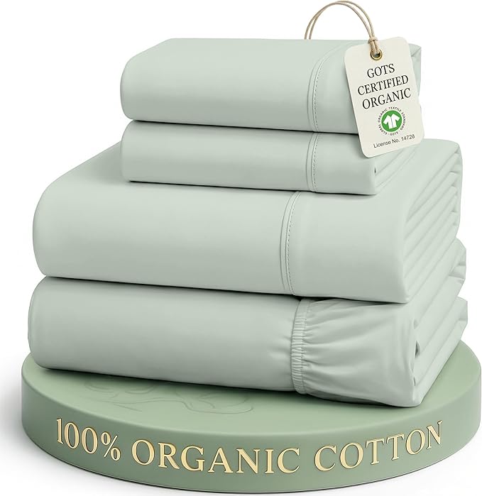 LANE LINEN 100% Organic Cotton California King Sheets Set, Soft & Comf Low Pill Fade Resistant Mercerized Cotton Fully Elasticized Cal King Sheets, Fits Mattress Upto 15" Deep -Cool Blue | Pure Long-Staple Organic Cotton Cal King Sheet Set - Easy-Care ...
