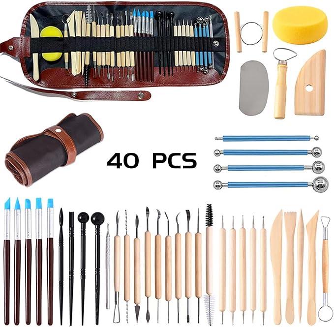ReArt Natural Air-Dry Modeling Clay - 10LBs with 40 Pcs Pottery Sculpting Tool Set, All-Purpose Clay (Gray)