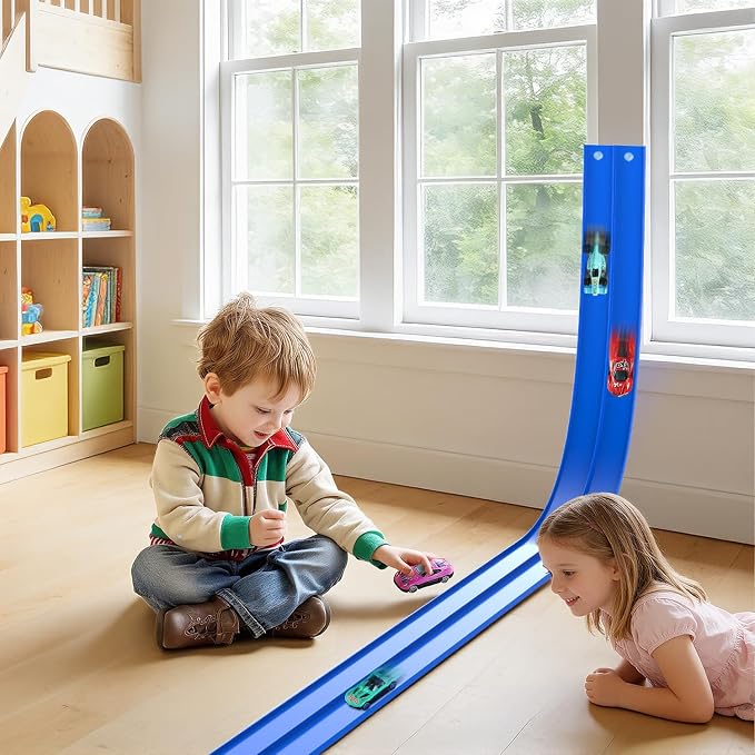 Flexible Race Car Track for Kids 15 Ft Flex Tracks Starter Set Compatible Toy with Suction Cups Compatible with Diecast 1/64th Cars, Long Kid Cars Ramp with Suction Cups for Indoor & Outdoor Ages 3+