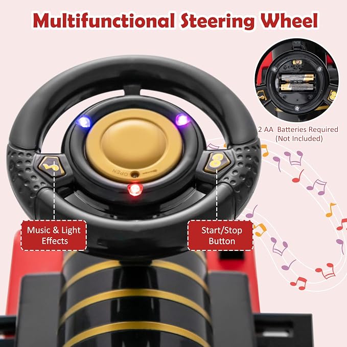 Costzon Ride on Toys, 6V Electric Ride on Train with Tracks, Storage Seat, Flashing Lights & Music, Backrest, Anti-tilt Device, Gift for Toddler Boys & Girls, Battery Powered Ride on Car (Black)