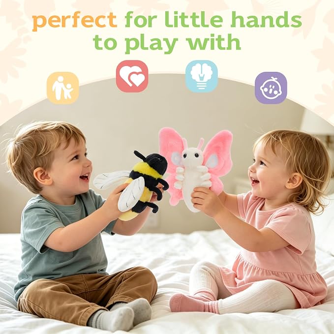 MorisMos 6 Pcs Insect Plush Toys Set, 6 Inch Cute Bug Stuffed Animals Butterfly Bee Moth Spider Ladybug Beetle Plushies, Bulk Insect Plush Collections for Kids, Birthday Classroom Prizes Christmas