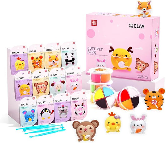 LOUFOR Air Dry Clay Kits - Modeling Clay for Kids, Ultra Light & Soft, Safe & Non-Toxic, DIY Airdryclay Kit with Sculpting Tools and Tutorials, Creatible Art Crafts Toys Gifts for Boys Girls