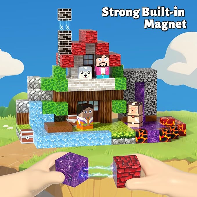 150pcs Magnetic Blocks, Magnetic Building Blocks, Magnet Tiles with Adventure World Blocks, Magnetic Blocks for Kids Ages 4-8, STEM Sensory Toys for Ages 3+ Toddlers Girl Boys Birthday Gifts