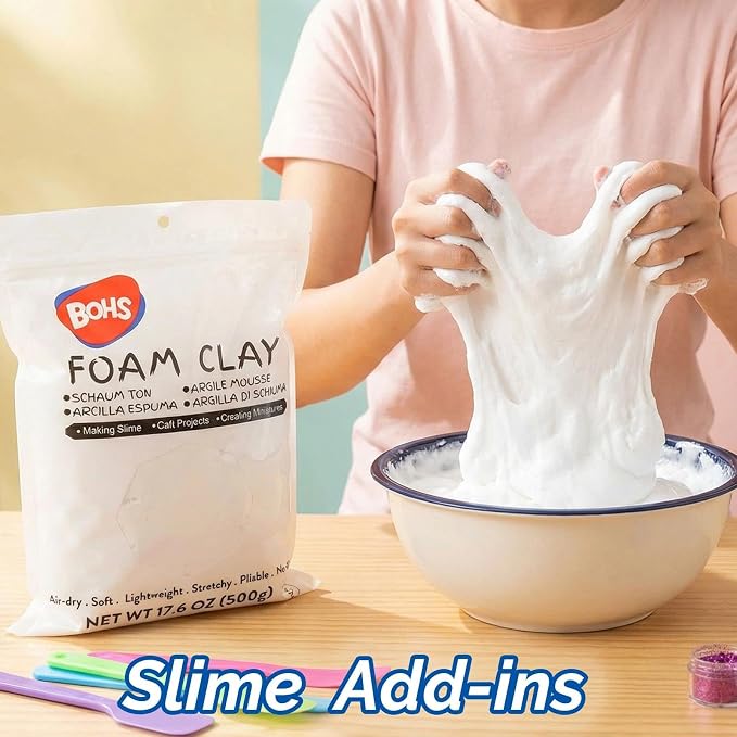 BOHS White Modeling Foam Clay Lite - 500 Grams, Squishy,Soft, Air Dry -for Flower Mirror,Cosplay,Fake Bake, Slime Supplies- 1.1 Lbs