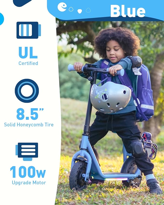 Hiboy Q2 Lite Electric Scooter for Kids with Seat for Ages 4-10, 5-Mile Range, 3-Speed Adjustable up to 9.3 MPH, Front Brake, LED Neon Lights