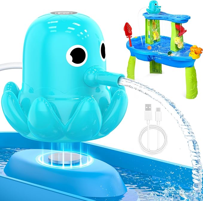 Water Table Pump, Magnetic No-Drill Rechargeable Battery Powered Continuous Flow Water Pump, Fits Water Tables & Step 2, Cordless Pump Toys, Outdoor Water Play Accessories for Kids & Toddlers, Green