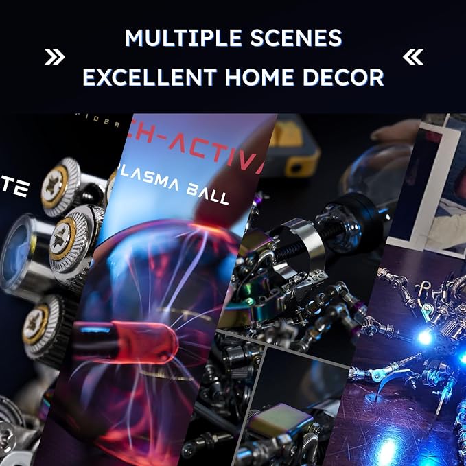 Arcynix Cyberpunk Metal Spider 3D Puzzle, DIY Sci-Fi Model with Color-Changing Eyes & Interactive Plasma Ball & Home Decor for Teens & Adults (14+), 650 Pieces, 1 Count