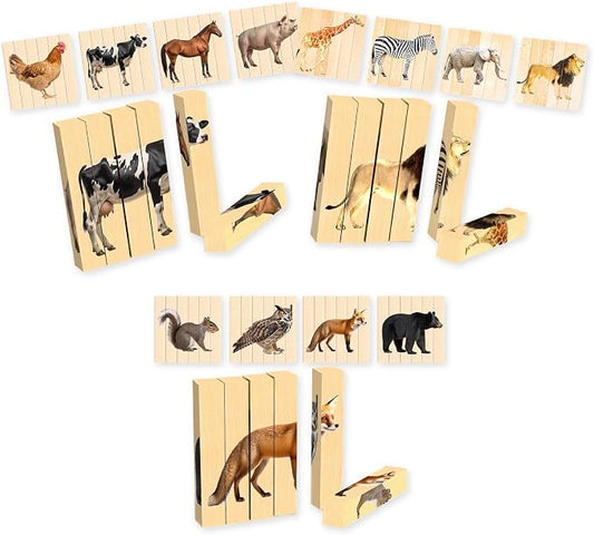 Wooden Animal Chunky Puzzles for Toddlers 2+ Years - Montessori 4 in 1 Complete Animal Collection - Farm, Safari & Woodland Block Puzzle Jumbo Set