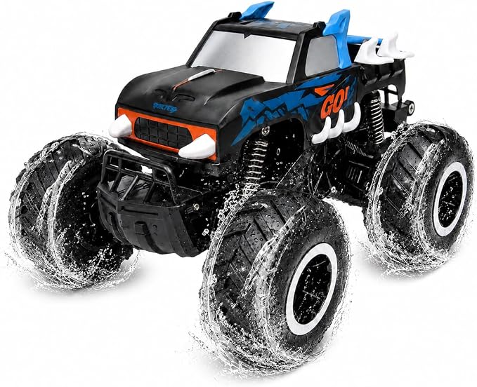 JoyRapt 1:16 Amphibious Monster Truck Toys, 2.4GHz Waterproof Remote Control Car, 4WD RC Truck Cars with 360 Degree Spins, All Terrain Rechargeable Off-Road RC Pickup Gifts for Boys Girls Ages 6-12