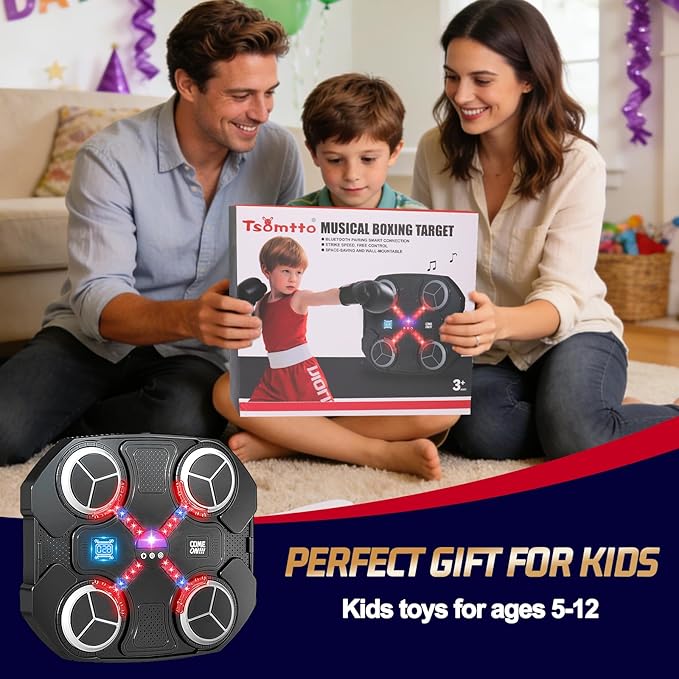 Music Boxing Machine for Kids, Wall Mounted Bluetooth Smart Punching Pad Kids Boxing Training Workout Equipment with Boxing Glove, Birthday Gifts Sport Toys for Boys Girls 5 6 7 8 9 10 11 12 Year Old