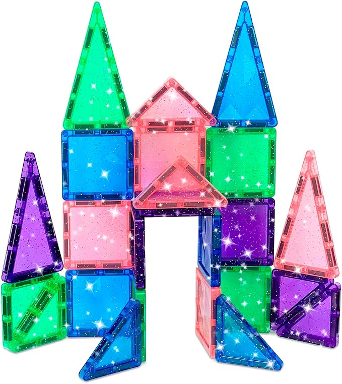CreateOn Crayola Mini Magnetic PIP-Tiles, Building Set for Kids, Magnetic Building Toys for Kids, STEM Travel Toys for Boys and Girls Ages 3+, 24-Piece Set (Glitter)
