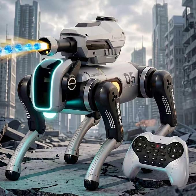 Remote Control Robot Dog Toy with Safe Soft Projectile Launcher, Upgraded Stable RC Smart Puppy with 30+ Stunts, Smart Programmable Interaction, Screen-Free STEM Gift for Kids Age 6-12(White)