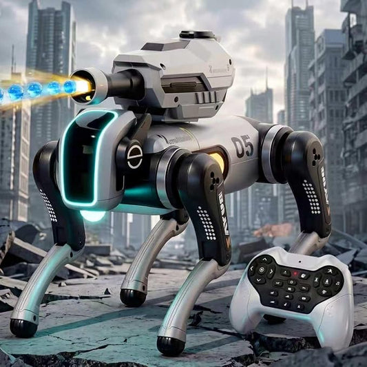 Remote Control Robot Dog Toy with Safe Soft Projectile Launcher, Upgraded Stable RC Smart Puppy with 30+ Stunts, Smart Programmable Interaction, Screen-Free STEM Gift for Kids Age 6-12(White)