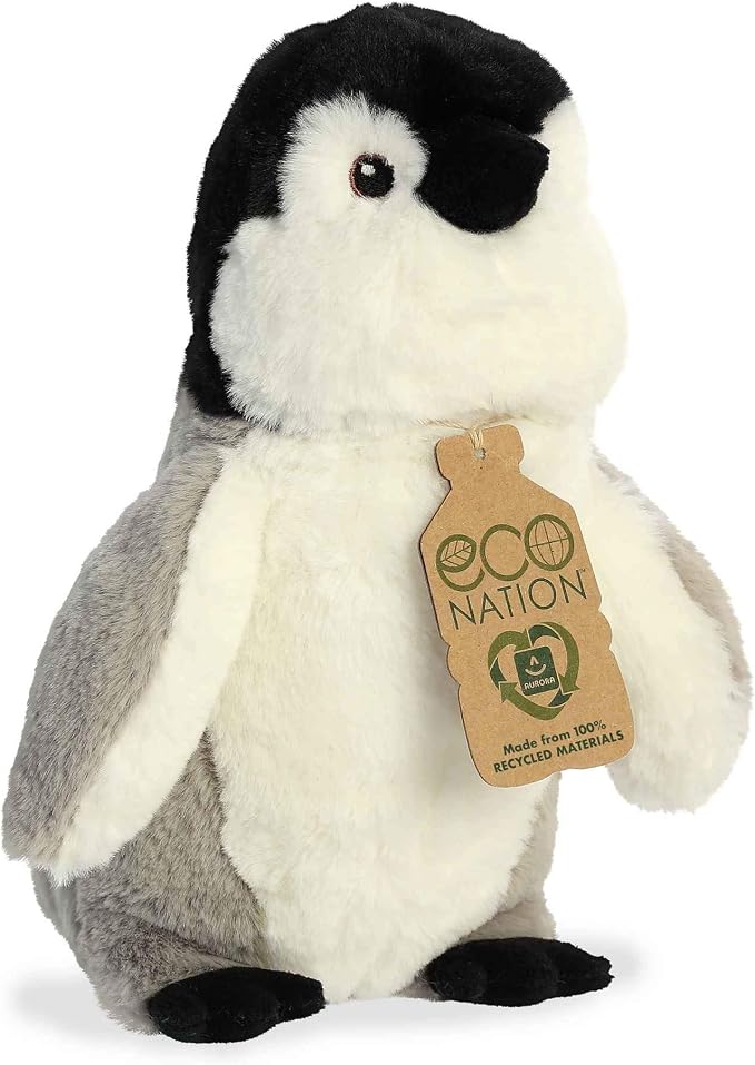Aurora® Responsibly Made Eco Nation™ Penguin Stuffed Animal - Ideal for Playtime Adventures - Perfect for Birthdays or Just Because - Gray 9.5 Inches
