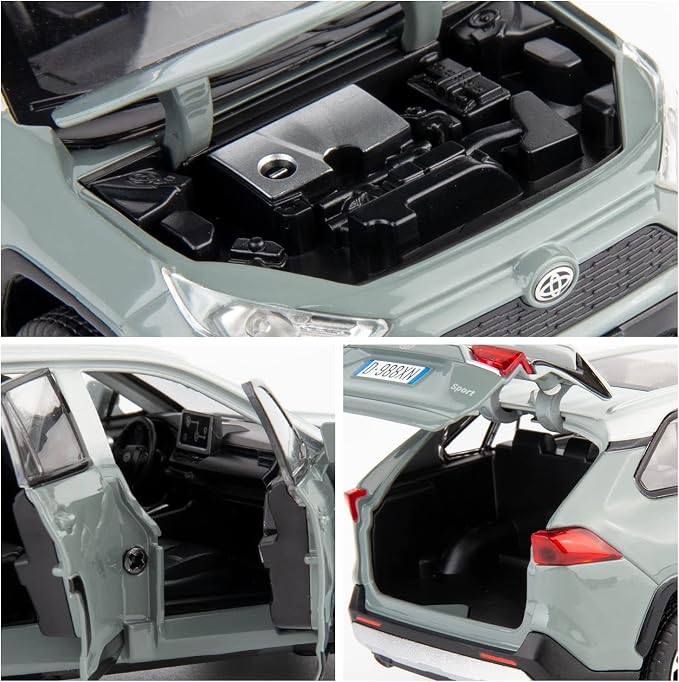 WAKAKAC Model Car 1/32 RAV4 Alloy Diecast Collectible Toy Car with Light and Sound Toy Vehicle Door Can Be Opened for Boys Kids Toddler Gift (Gray)