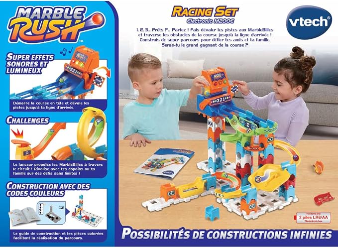 VTech - Marble Rush, Electronic Ball Circuit Racing Set M200E, Building Set, 73 Pieces, 5 Balls, Gift for Children from 4 Years