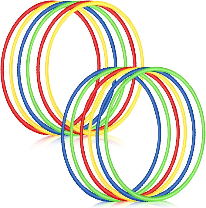 Sratte 12 Pcs Toy Hoop for Kid - Detachable & Adjustable Colored Hoop Exercise Ring Plastic Circle for Kid, Teen Gymnastics, Dog Agility Equipment, Require Self Assembly(Classic Color, 28 Inch)