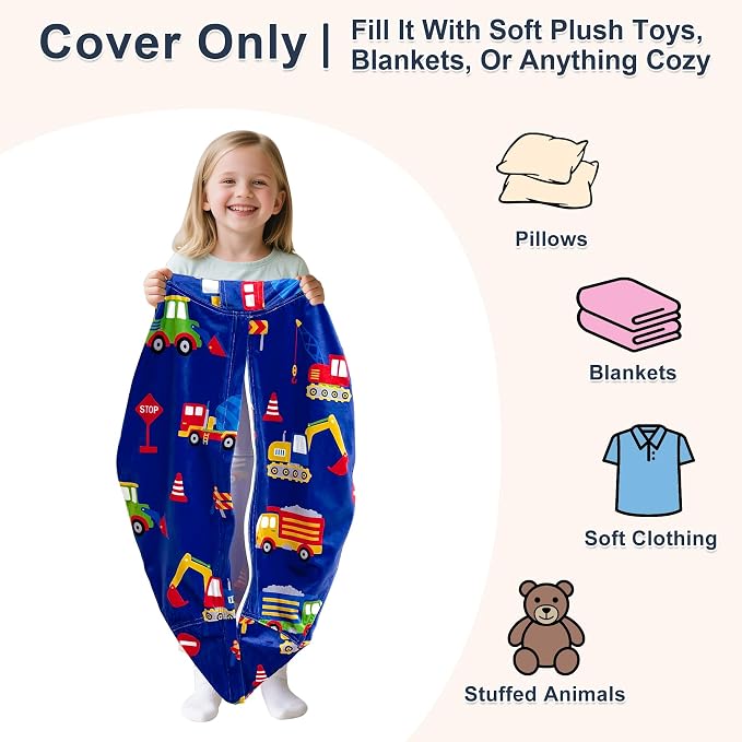 Lukeight Stuffed Animals Storage Bean Bag Chair Cover for Kids and Teens, Cozy Velvet Plush Toy Organizer Seat, Cover Only, No Filling Included, Long YKK Zipper, Side Pocket, XX-Large 36 x 20 in