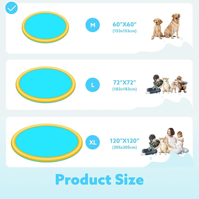 SLOOSH 60" Non-Slip Splash Pad Sprinkler - Outdoor Water Play Toys Backyard Fountain Mat for Toddlers Kids Dogs, Thickened Sprinkler Outside Pool Party Durable for Girls Boys Pets (60in, Orange&Blue)