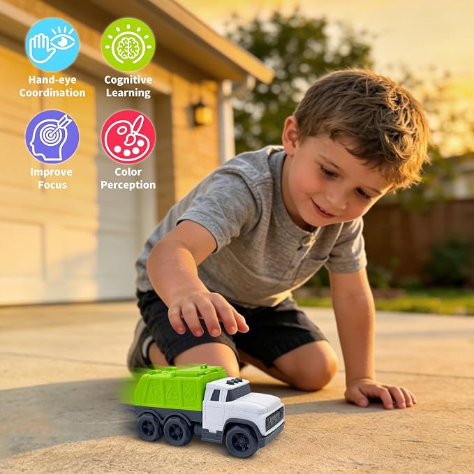 Aigitoy Toddler Car Toys for 1-3 Year Old, Green Recycling Truck, BPA Free, Phthalates Free, PVC, Recycled Plastic, Construction Truck, Kids Outdoor Toys, Christmas Birthday Gifts for Boys Girls