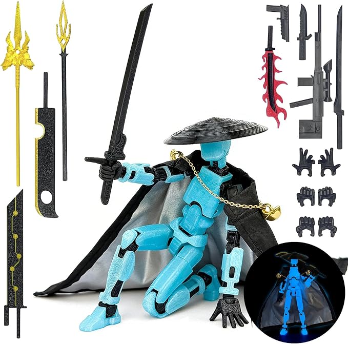 T13 Assembly Completed Action Figures,T-13 Action Figure, Robo 13 3D Printed Action Figure - The Ultimate Hero for Action-Packed Playtime,5.2 Inch, Blue(Glows in The Dark)