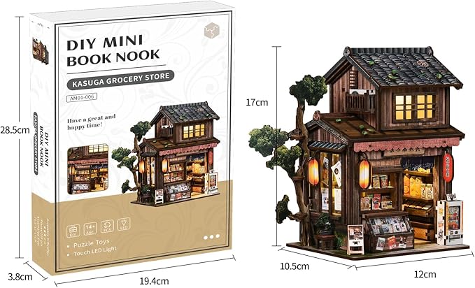 Book Nook DIY kit(Fantasy Country Store) Booknook kit with LED Light, DIY Dollhouse Houses, Craft kit for Adults, 3D Wooden Puzzles, Book Corner