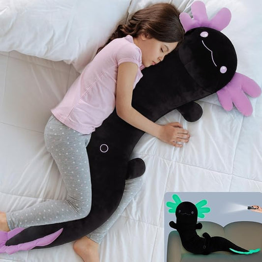 MaoGoLan Giant Axolotl Plush Pillow, Big Axolotl Plush Stuffed Animal Toy for Kid Girl Boy, Jumbo Stuffed Salamander Body Pillow Glow in The Dark, Birthday Day Gift Baby Shower Party Decor, Black