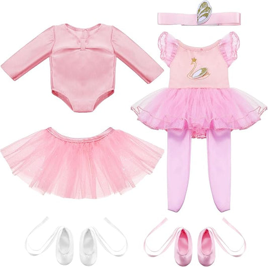 Kajaia 8 Pcs 18 Inch Doll Clothes and Accessories Doll Ballet Ballerina Outfits Include Dance Dress Dancing Shoes Hairband for 18 Inch Girl Dolls