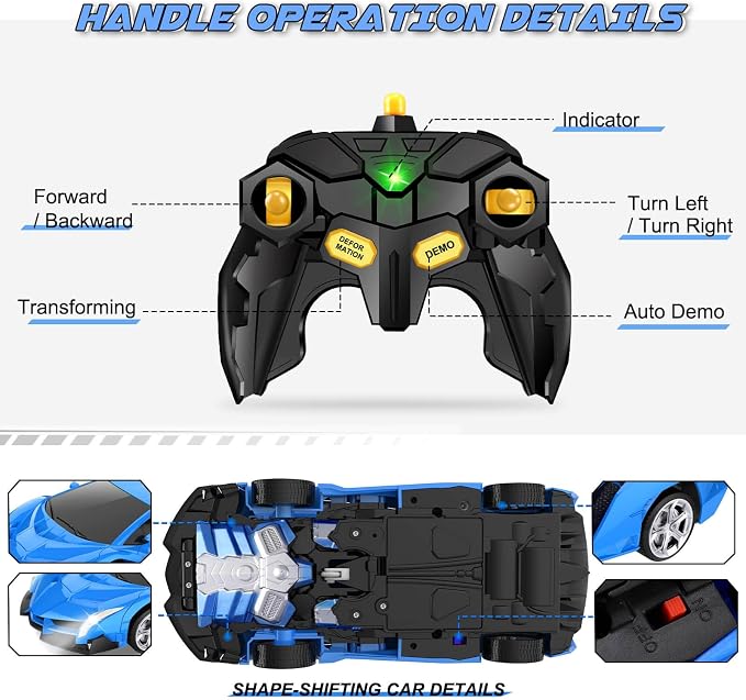Transform Remote Control Car Toy for Kids 4 5 6 7 8, Remote Control Car for Boys 4-7, Transform Cars for Boys 4-6, Toy Car 5 Year Old Boy, Toys for 3 4 5 6 7 8 9 10 11 12 Years Old Boy, Blue