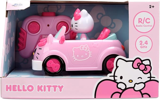 Jada Hello Kitty RC Car 1:32 Scale Vehicle – Simple Function Remote Control Pink Convertible with Non-Removable Figure Toys